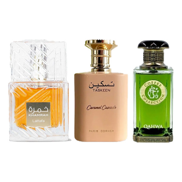 Khamrah lattafa, Taskeen Caramel Cascade, Coffee Collection Qawah